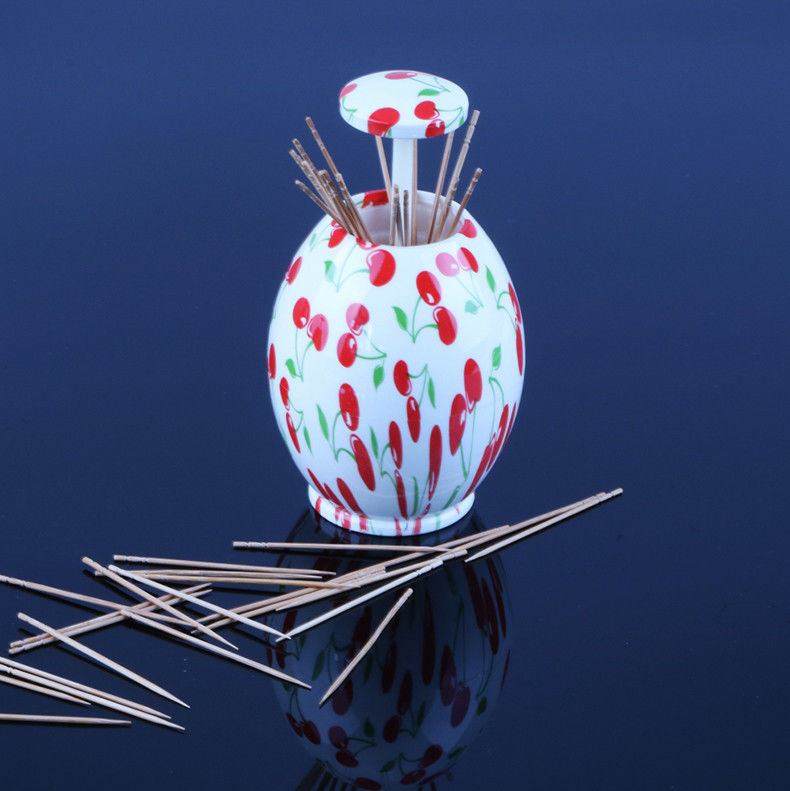 Plastic Refillable Cherry Printed ABS Decorative Toothpick Holder